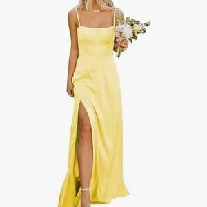 Yellow Satin Dress Tie Back